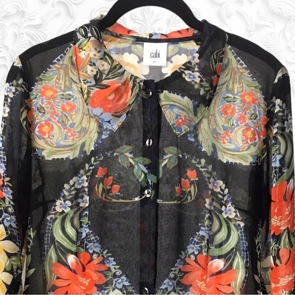 Cabi Amour Semi-Sheer Peter Pan Collar Blouse XS - Picture 5 of 8